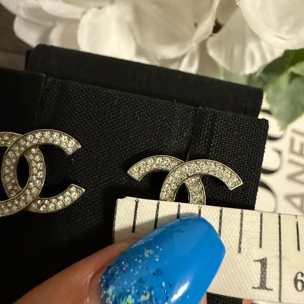 Chanel‎ Classic Silver Crystal CC Earrings